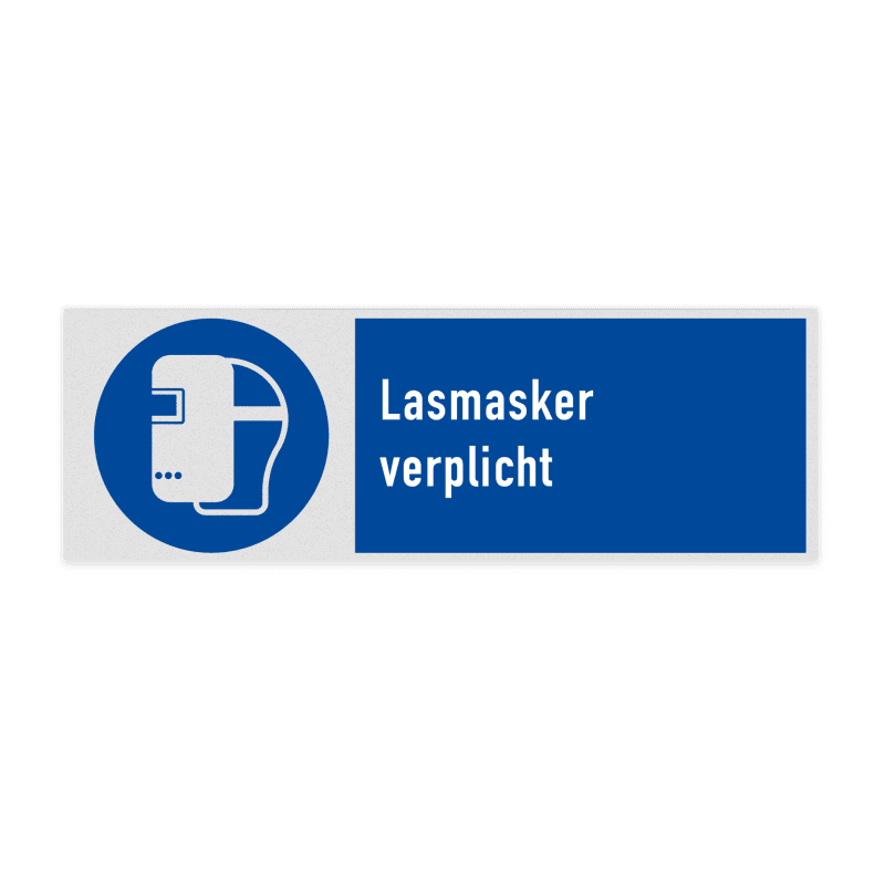 Veiligheidsbord met pictogram en tekst Lasmasker verplicht