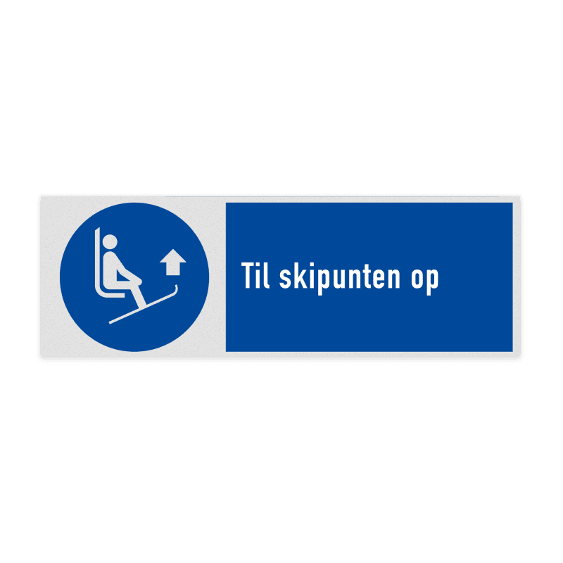 Veiligheidsbord met pictogram en tekst Til skipunten op