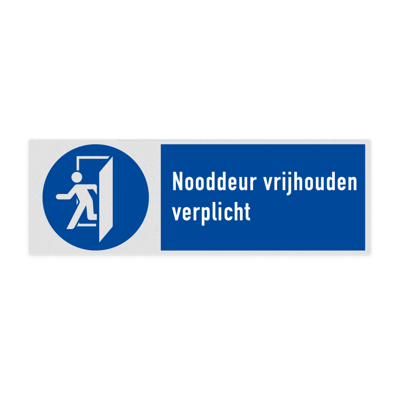 Veiligheidsbord met pictogram en tekst Nooddeur vrijhouden verplicht