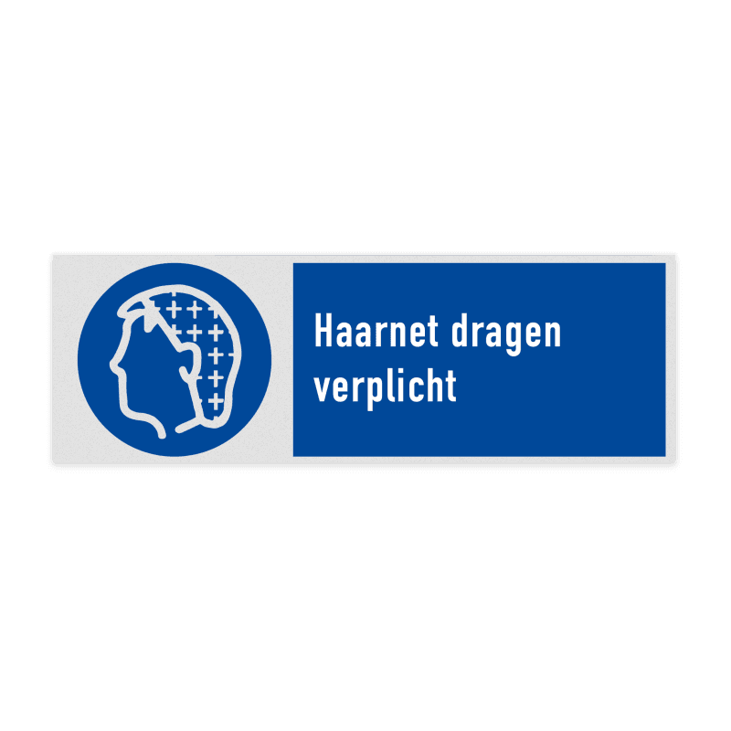 Veiligheidsbord met pictogram en tekst Haarnet dragen verplicht