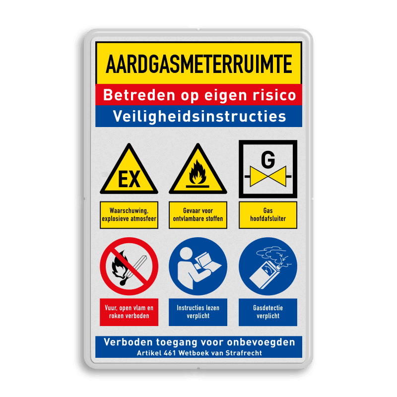 Veiligheidsbord Aardgasmeterruimte met veiligheidsinstructies