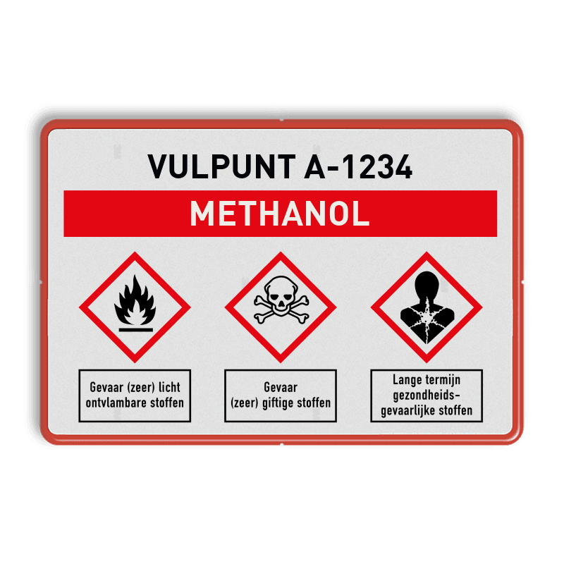 Veiligheidsbord Vulpunt leiding licht ontvlambare stoffen en 3 GHS pictogrammen