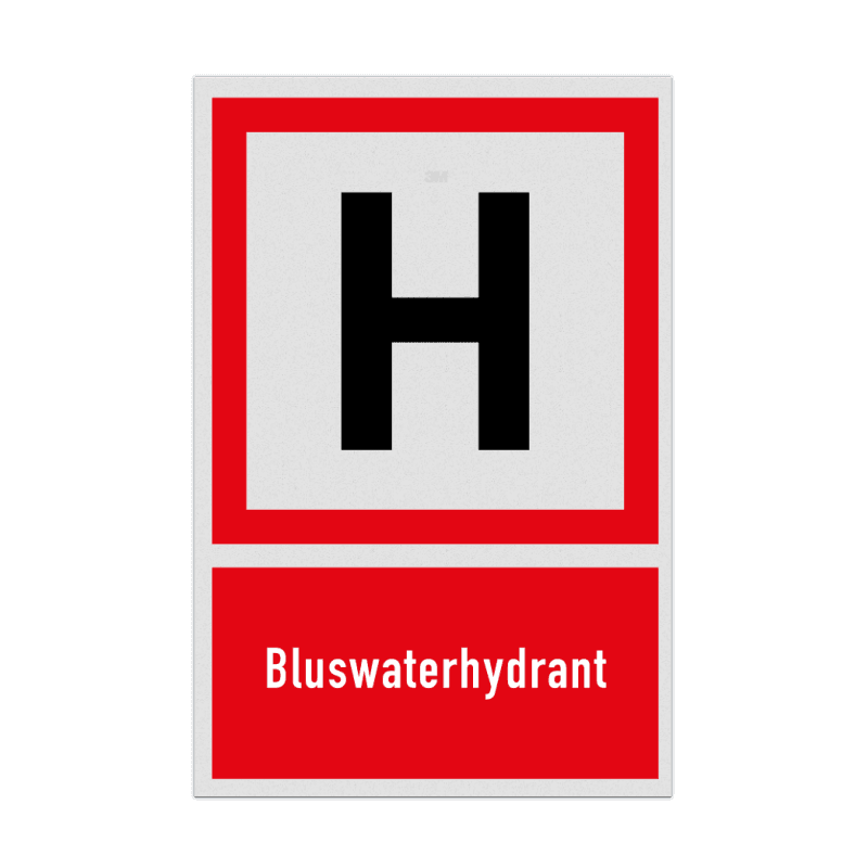 Brand bord met pictogram en tekst Bluswaterhydrant met tekst