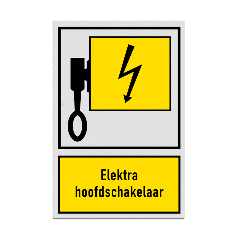Bord Locatie met pictogram en tekst Elektra hoofdschakelaar