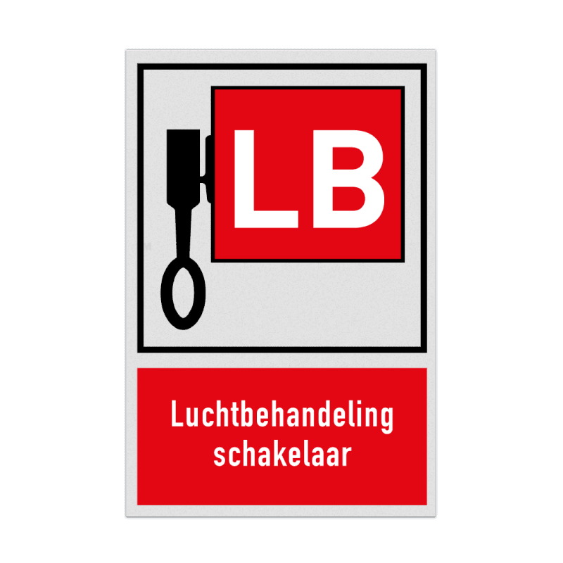 Bord met pictogram en tekst Locatie Luchtbehandeling schakelaar