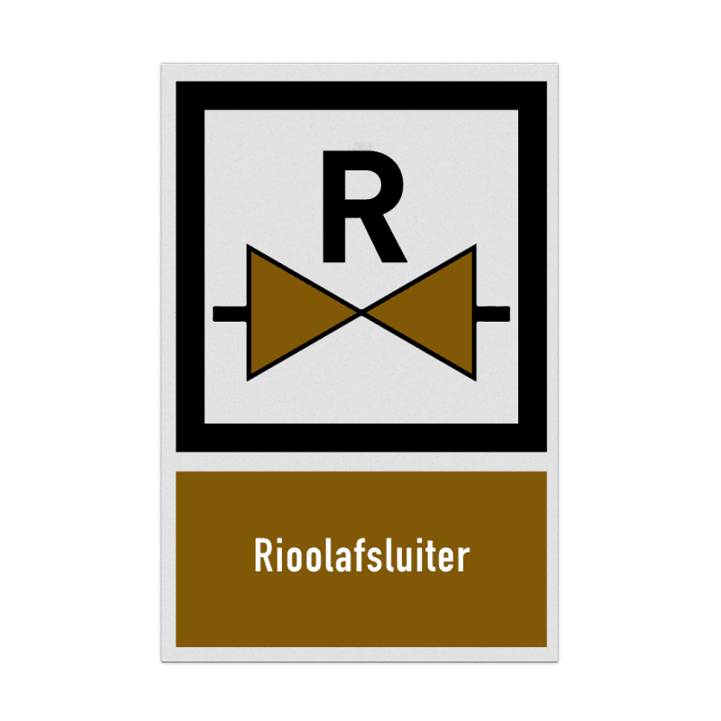 Bord met pictogram en tekst Rioolafsluiter