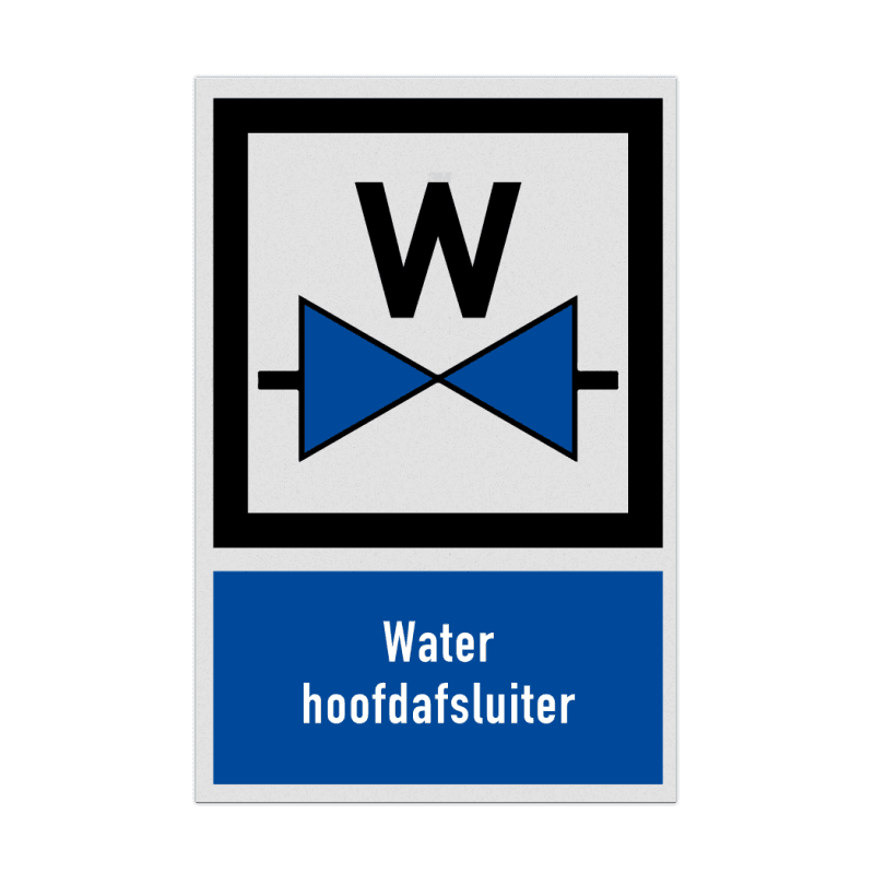Bord met pictogram en tekst Water hoofdafsluiter