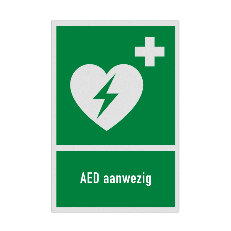 Bord AED aanwezig met pictogram en tekst - reflecterend