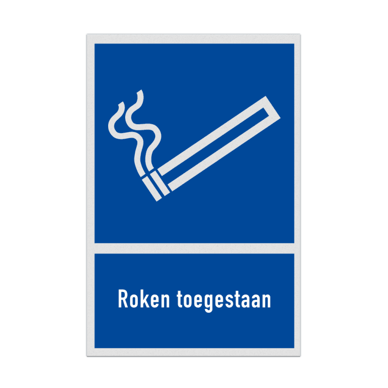 Bord met pictogram en tekst Roken toegestaan