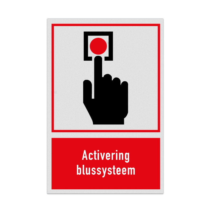 Bord met pictogram en tekst Activering blussysteem