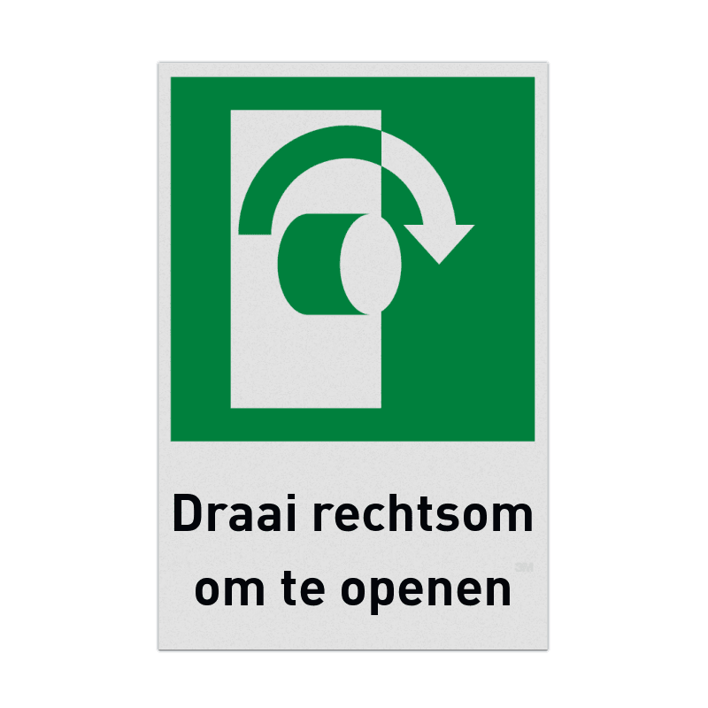 Nooduitgangbord met pictogram en tekst Draai rechtsom om te openen