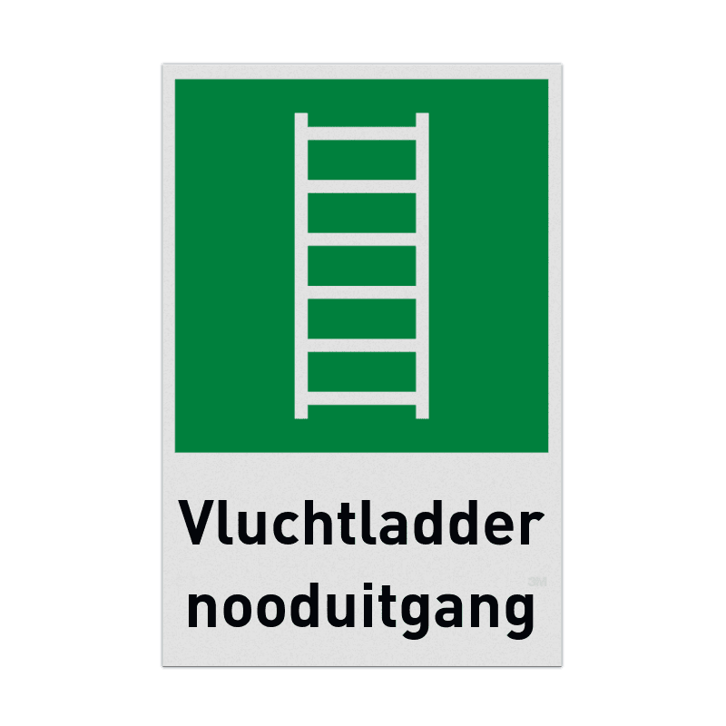 Nooduitgangbord met pictogram en tekst Vluchtladder nooduitgang