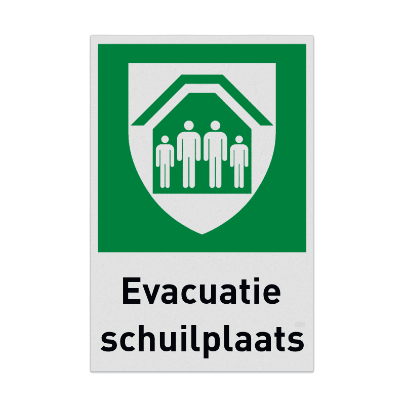 Verzamelplaatsbord met pictogram en tekst Evacuatie schuilplaats