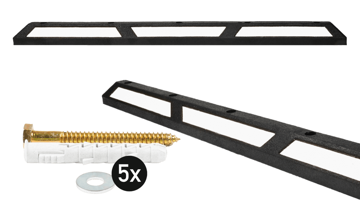 Varkensrug rubber zwart/wit - Stootband parkeerplaats - 1760x145x120mm - reflecterend