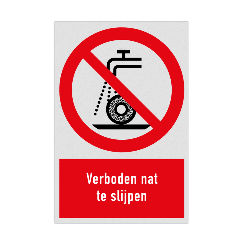 Verbodsbord met pictogram en tekst Verboden nat te slijpen