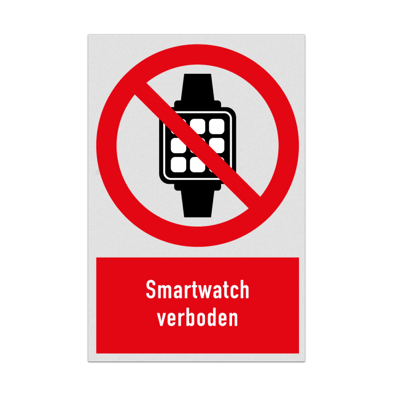Verbodsbord met pictogram en tekst Smartwatch verboden