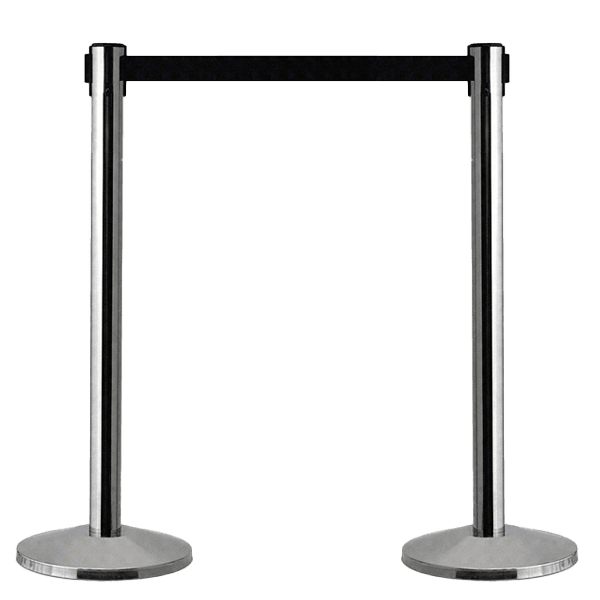 Afzetpaal chroom met lint zwart 2,3 meter - set 2 stuks