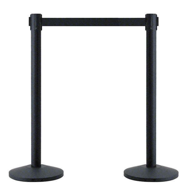 Afzetpaal staal zwart met uittrekbaar lint zwart 2 meter - compleet set 2 stuks