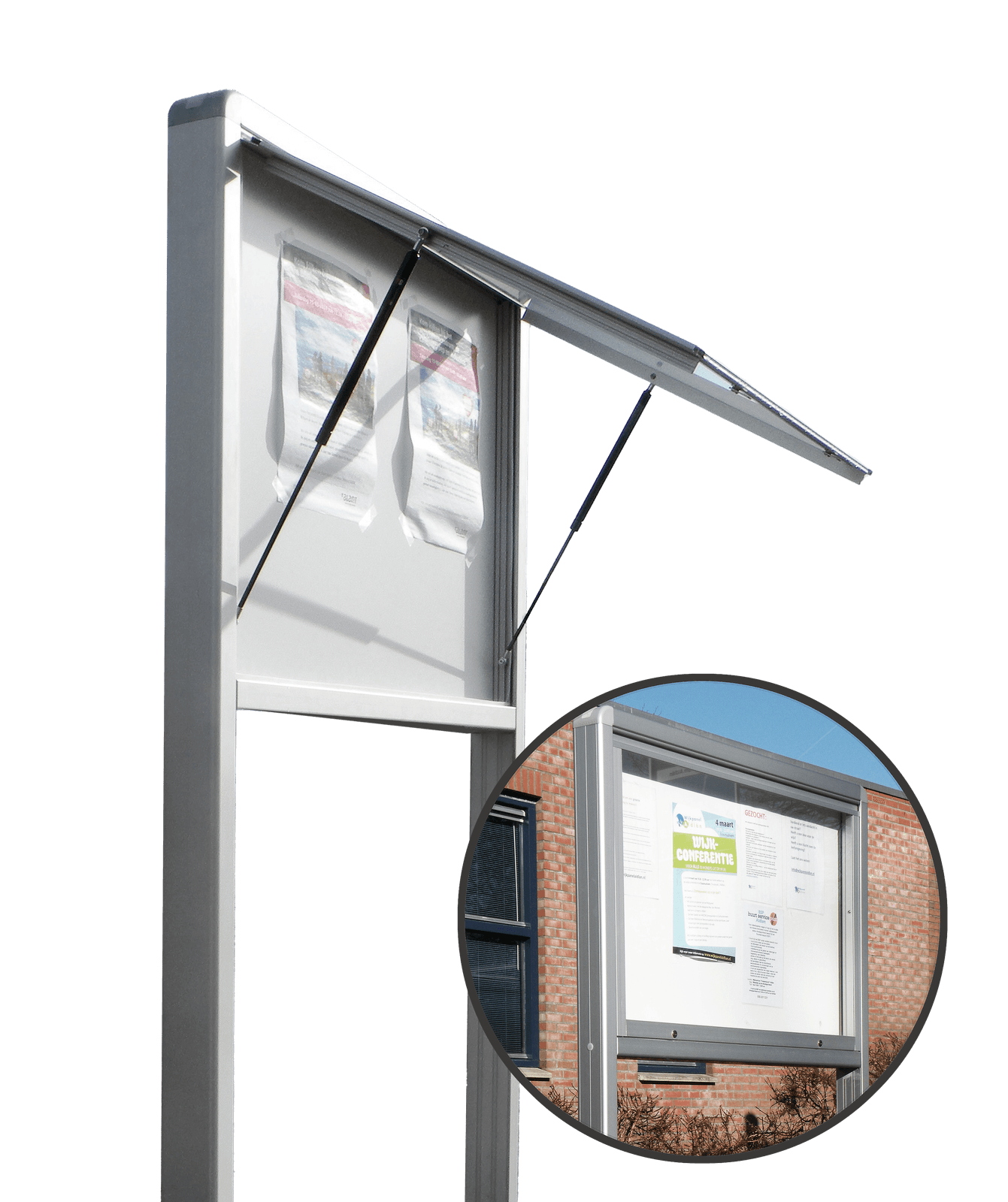 Informatiekast met vitrinebord voor buiten met staanders