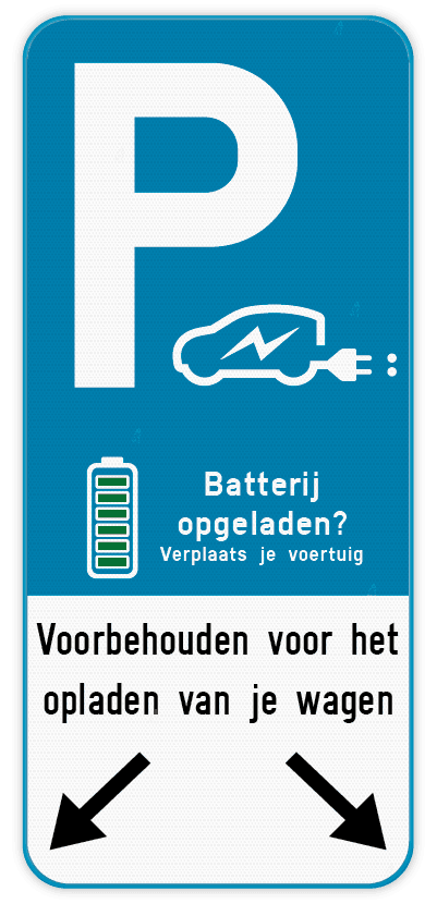 Parkeerbord E9 elektrisch laden - batterij vol? - pijl