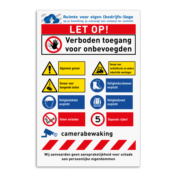 Toegangsbord voor eigen terrein met 8 pictogrammen