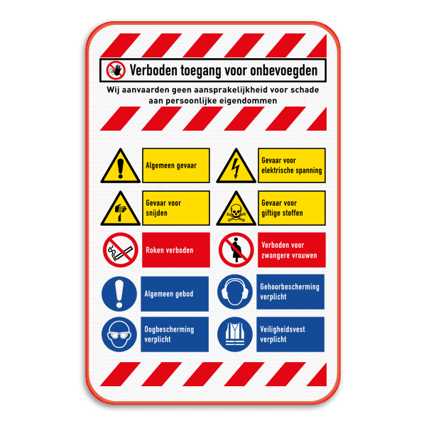 Toegangsbord voor eigen terrein met 10 pictogrammen