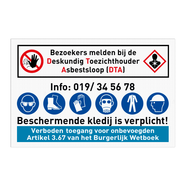 Werfbord Asbestsloop, Bezoekers melden bij DTA met PBM pictogrammen