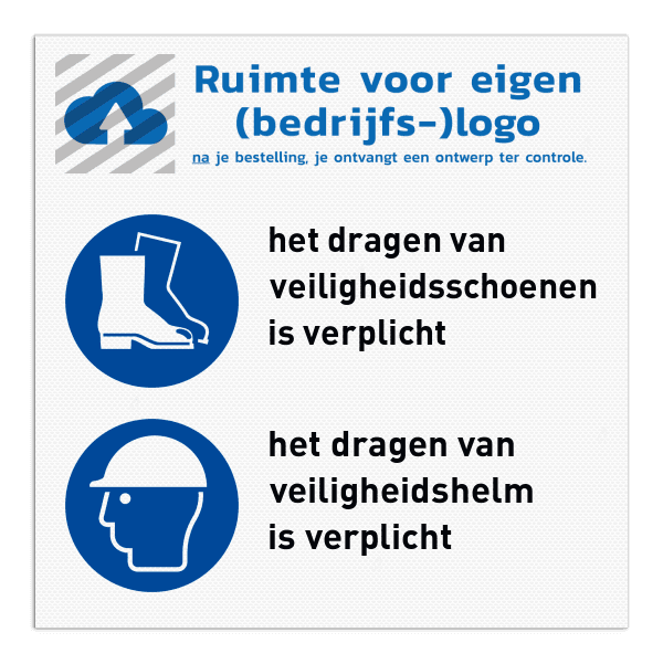 Werfbord met logo + 2 pictogrammen met aanpasbare tekst