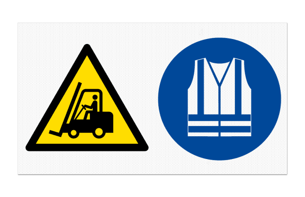 Veiligheidsbord voor magazijn met 2 PBM pictogrammen