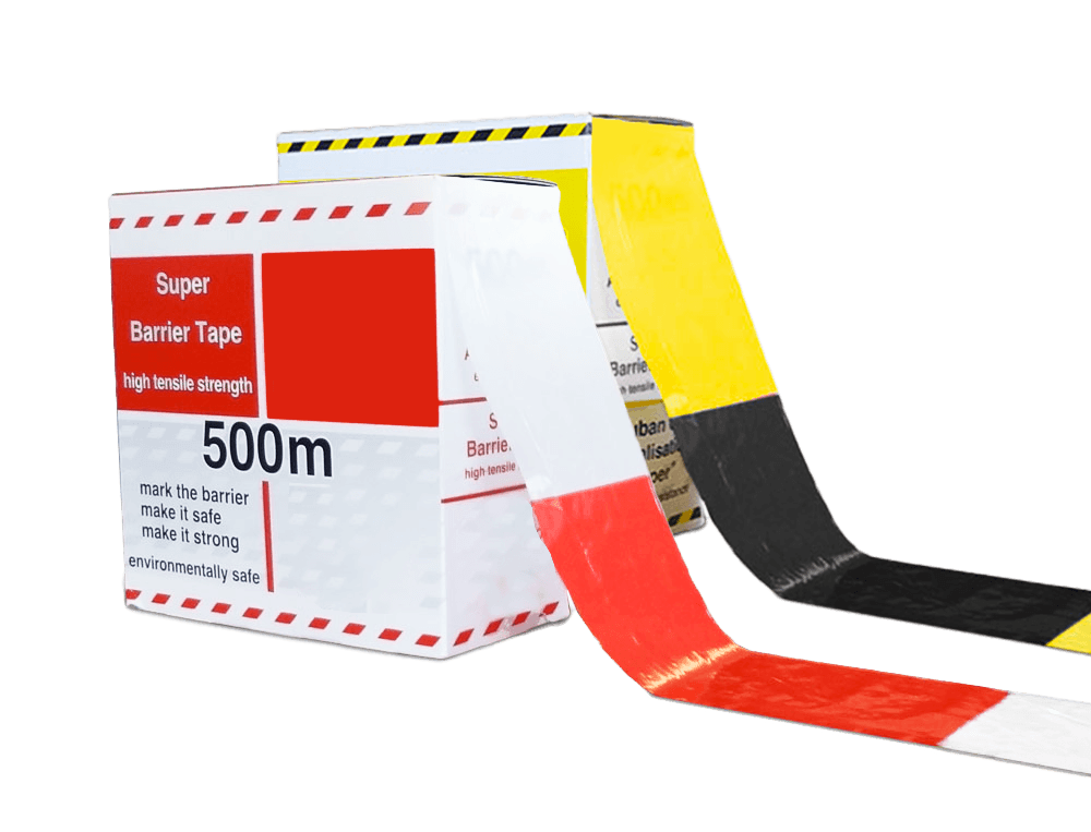 Ruban de balisage 500 m jaune/noir ou rouge/blanc pour zones temporaires