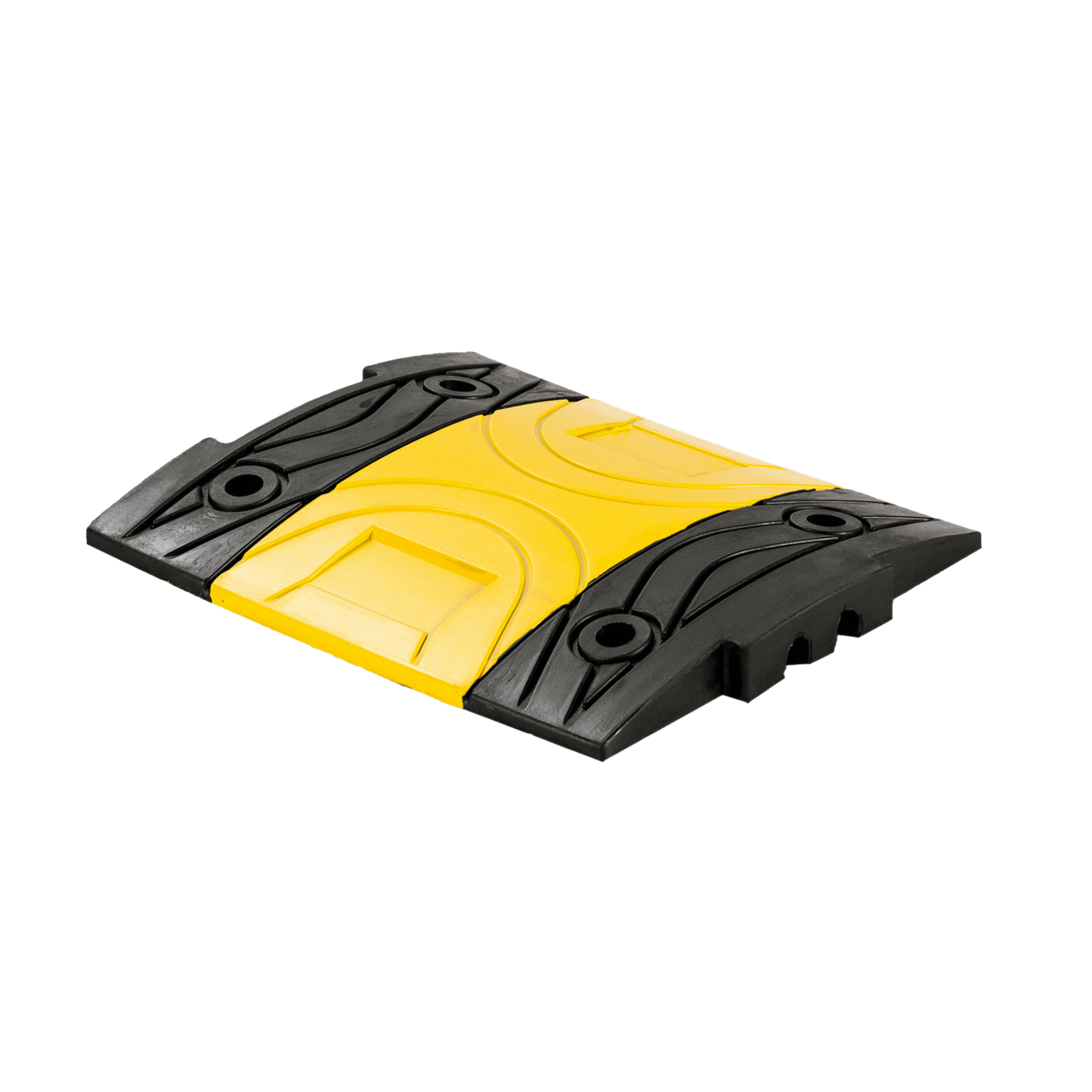 Kabelüberfahrschutz aus Gummi 500x420x50 mm – Gelb/Schwarz mit 2 Kabelkanälen