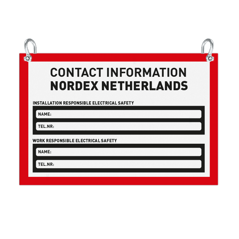 Veiligheidsbord Nordex T2a - 450x300mm - Alupanel 2mm incl. 2x gat + harpsluiting bovenzijde