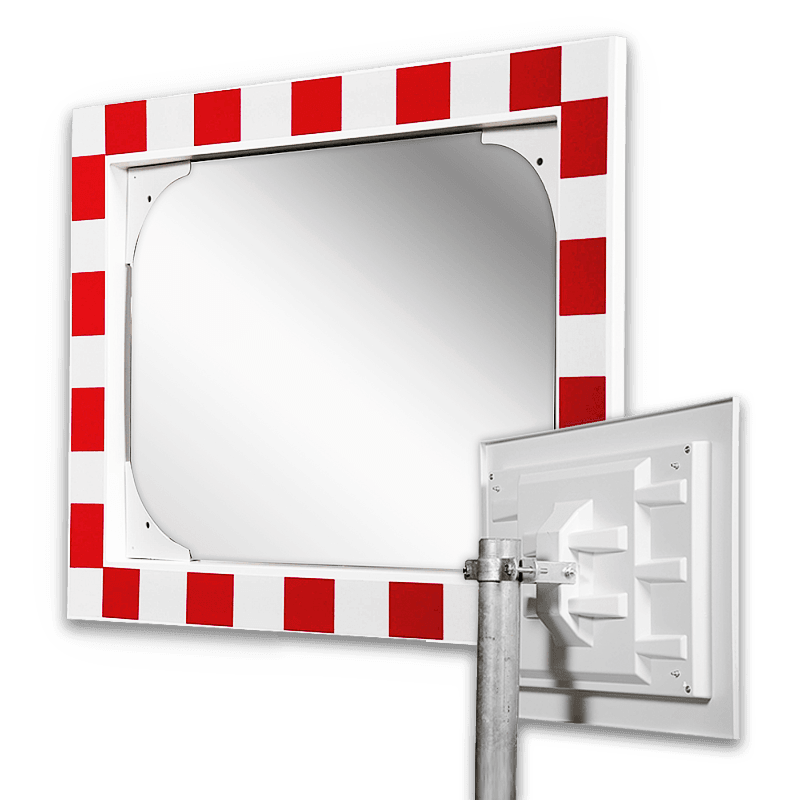 Miroir de circulation acrylique - 600x400mm - avec cadre rouge/blanc