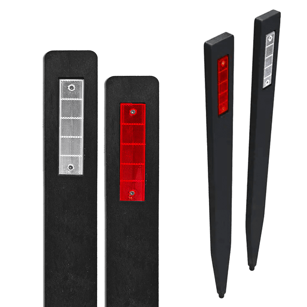 Délinéateur de route noir en plastique recyclée avec catadioptres – 1200x90x30mm