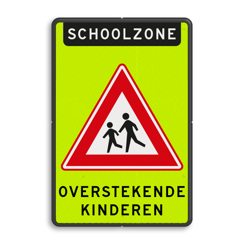 Verkeersbord schoolzone overstekende kinderen - reflecterend