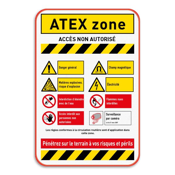 Panneau de sécurité pour zone ATEX avec 8 pictogrammes