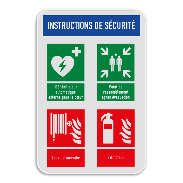 Panneau de sécurité avec 4 symboles + bannière