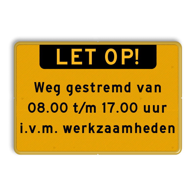Verkeersbord met banner en eigen tekst geel/zwart 3:2 reflecterend