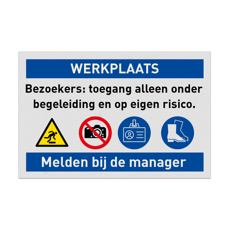 Veiligheidsbord voor werkplaats met 4 PBM pictogrammen