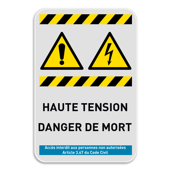 Panneau d'avertissement W001 + W012 - haute tension, danger général !