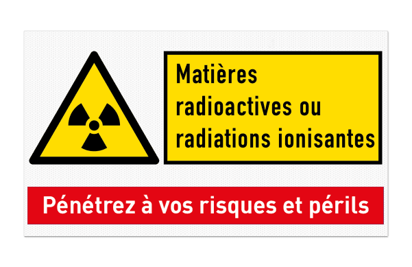 Panneau d'avertissement W003 - Matières radioactives avec bloc de texte