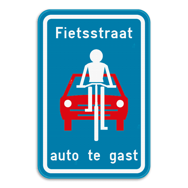Fietsstraatbord - auto te gast
