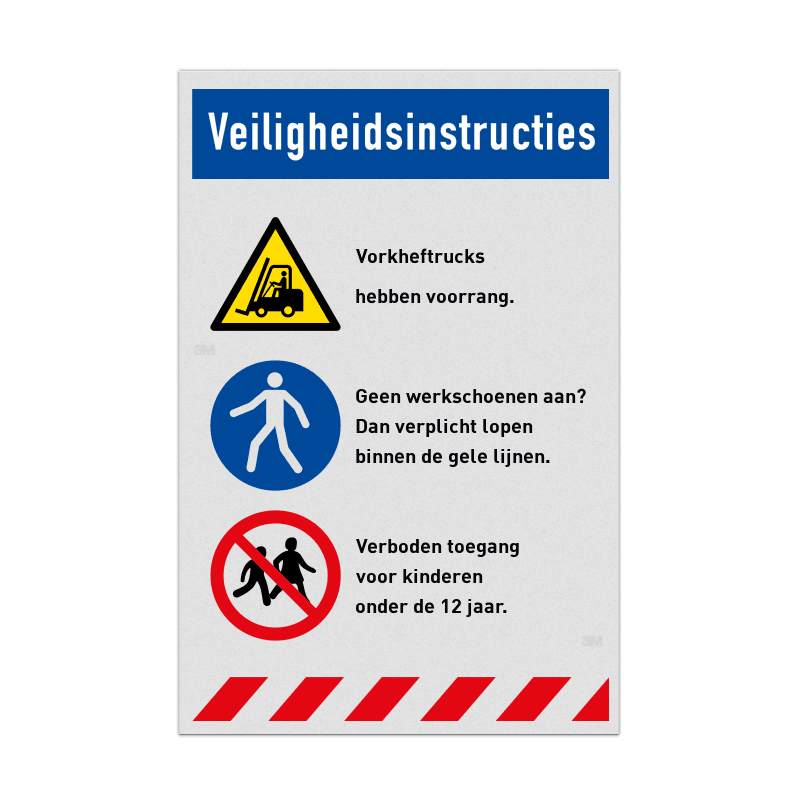 Veiligheidsbord voor bezoekers met 3 veiligheidsinstructies