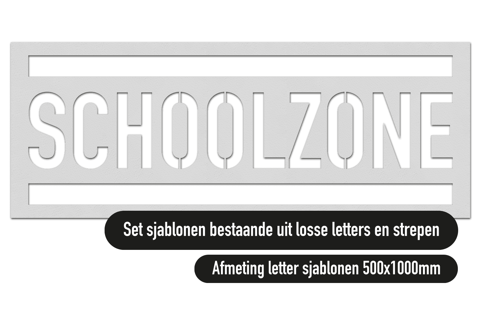 Wegmarkering sjabloon PVC (5mm) - hoogte 100cm - Mallen set SCHOOLZONE + strepen