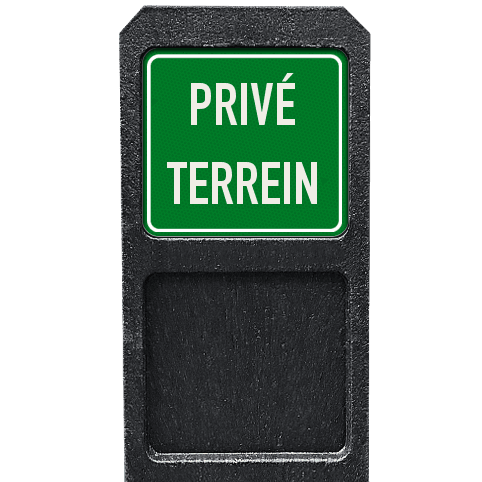 Bermpaal met priveterrein bordje groen/wit - reflecterend