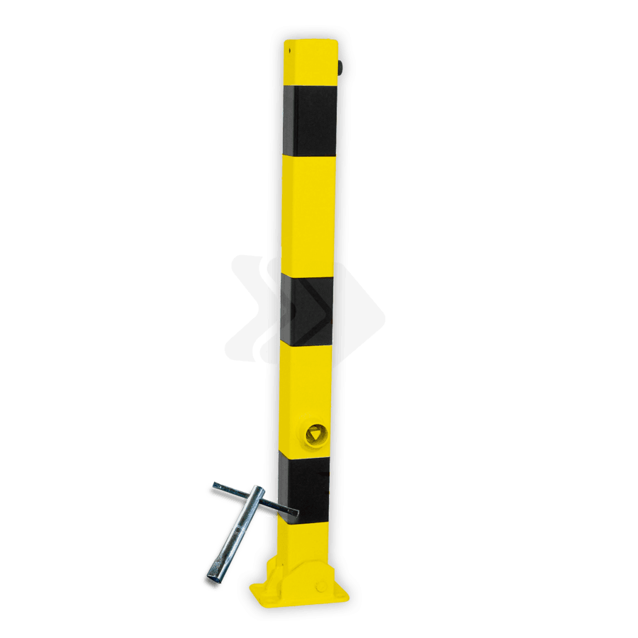 Poteau Anti-Stationnement Rabattable 70x70mm Jaune/Noir avec Montage au Sol