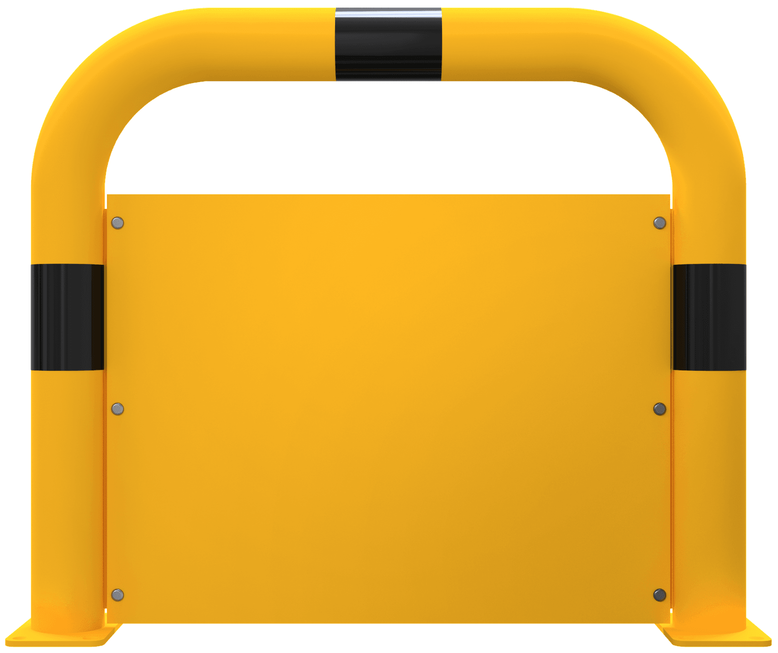 Barrière de protection en acier Ø 76 mm avec plaque fermée – Jaune/noir
