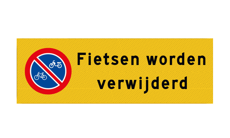 Bord fietsen worden verwijderd (vlak 30x10cm) - geel reflecterend