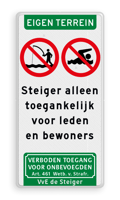 Verkeersbord prive steiger alleen toegankelijk voor leden/bewoners - reflecterend