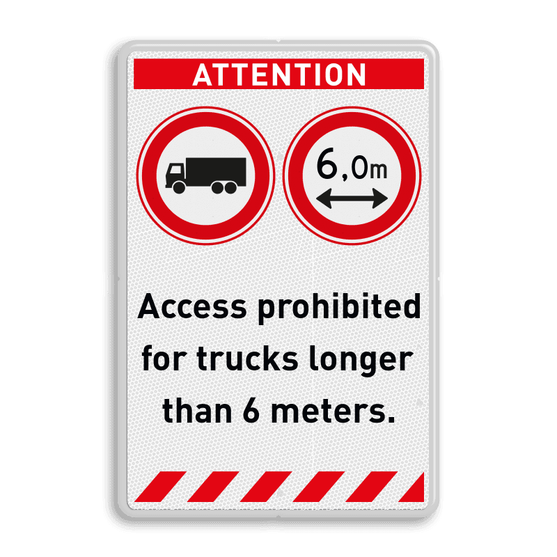 Verkeersbord geen toegang voor vrachtwagens langer dan 6 meter (Engels) - reflecterend
